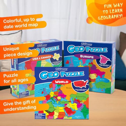 GeoPuzzle Europe, USA/Canada & World Jigsaw Puzzles, 3-Pack Puzzle for Kids - color: 3 Sets-europe, Usa/Canada & World