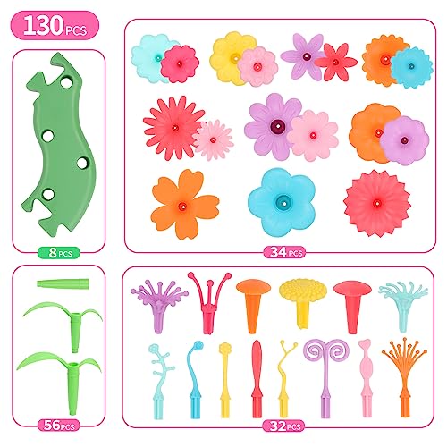 CENOVE Birthday Toys Gift for 3 4 5 6 7 Year Old Girls and Boys,Flower Garden Building Toy with Carry Box, STEM Toys for Preschool Children Educational Activity Toys - color: Pink