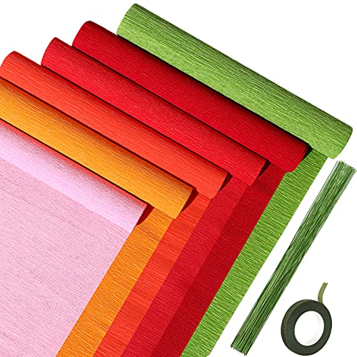 Gersoniel 57 Pcs Crepe Paper DIY Kit for Flower Making, Red - color: Red