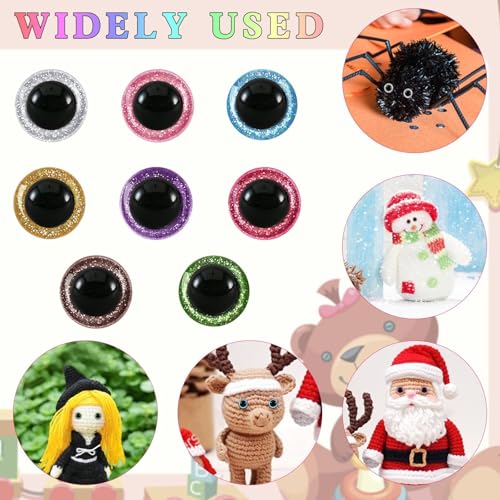 MUCUNNIA 120pcs 8mm Glitter Safety Eyes for Amigurumi with Washers - size: 8mm