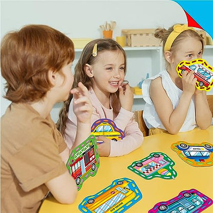 SpriteGru 9 Pieces Kids Lacing Cards, Double Sided Sewing Cards in 9 Vehicle Cards with 9 Colorful Laces, Imagination Development Lacing Toys Games for Children Educational and Learning Activity - color: Vehicle-A