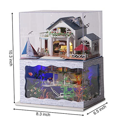 GuDoQi DIY Miniature Dollhouse Kit, Tiny House kit with Furniture and Dust Proof, Miniature House Kit 1:24 Scale Beachside Bungalow, Great Handmade Crafts Gift for Birthday Christmas Day - color: Beachside Bungalow