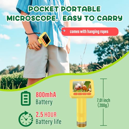 IMICHI Microscope for Kids 50X-1000X 2 inch IPS HD Screen, 32GB Storage Card, 1080P Video, 2-Hour Battery Life, Easy Carry, Slides Included - Perfect Science Kit Gift for Kids Ages 8-12 Yellow - color: Yellow