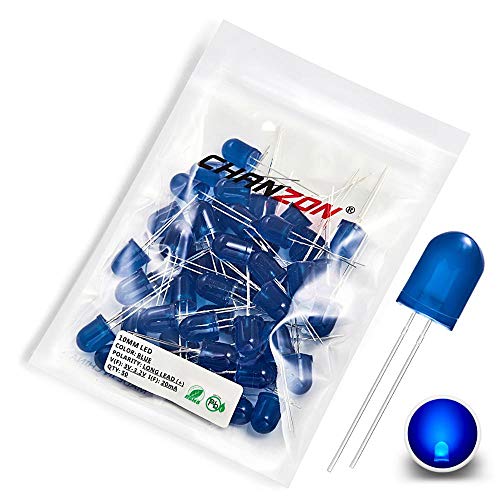 CHANZON 50 pcs 10mm Blue Diffused LED Diode Lights (DC 3V 20mA) - color: H) Blue-blue (50pcs)