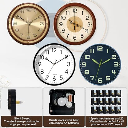 15 Pack Clock Mechanism Replacement Kit with 20 Pairs Clock Hands - size: 15pcs Thread Length 3/8 in+1/2 in+5/8 inch
