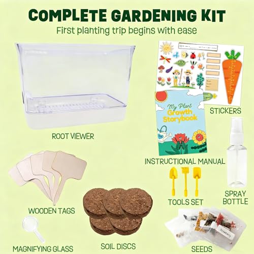 Large Root Viewer Kit for Kids STEM Science Toy Growing Kits for Ages 4, 5, 6, 7, 8, 9,10 Birthday Gifts for Boys Girls, DIY Set, Includes Strawberry, Eggplant, Dwarf Sunflower, Carrot, Pea, Scallion
