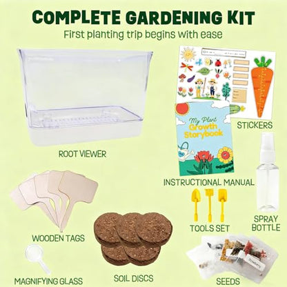 Large Root Viewer Kit for Kids STEM Science Toy Growing Kits for Ages 4, 5, 6, 7, 8, 9,10 Birthday Gifts for Boys Girls, DIY Set, Includes Strawberry, Eggplant, Dwarf Sunflower, Carrot, Pea, Scallion