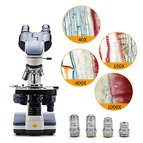 Swift Binocular Compound Microscope SW350B, 40X-2500X Magnification,Siedentopf Head,Research-Grade,Two-Layer Mechanical Stage,1.3mp Camera and Software Windows and Mac Compatible - style: SW350B+1.3MP Camera