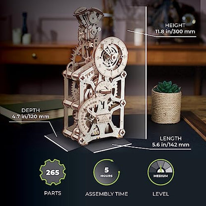 UGEARS Engine Clock, 3D Puzzle, 11.8-inch Height, Mechanical Clock Kit with Moving Pistons, Steam Engine Kits, Clocks Kits for Do It Yourself, Brain Teaser 3D Puzzle