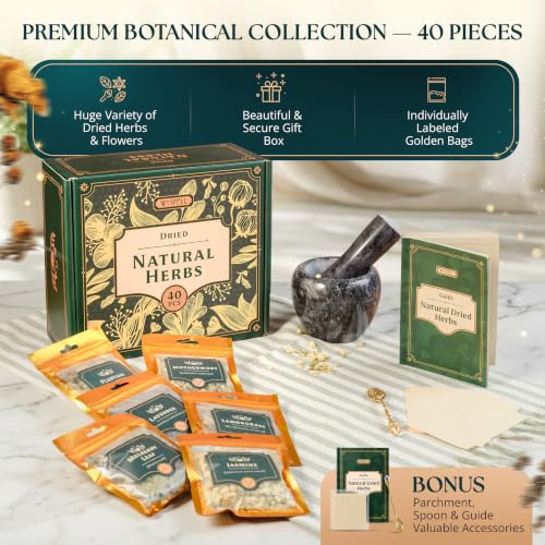 Wyspell 40 Pcs Dried Herbs and Flowers for Witchcraft, Candle & Soap Making