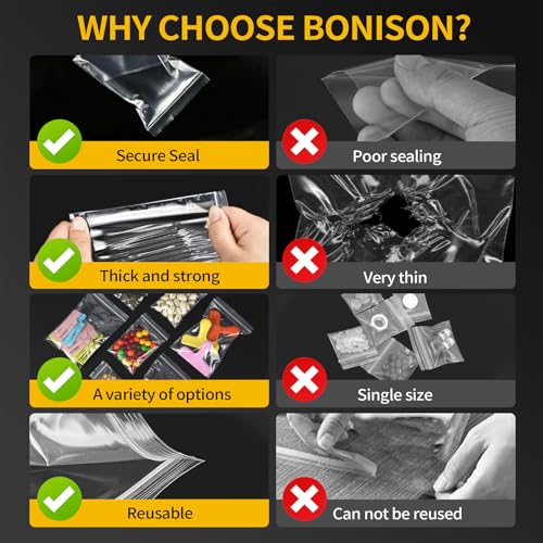 Bonison 600 PCS Small Plastic Bags 2x2 Inch, 2 Mil Clear Mini Zip Seal Bag, Tiny Reclosable Jewelry Bags for Beads, Earrings, Pills, Screws, Coins & Small Parts - size: 600pcs(2x2inch)