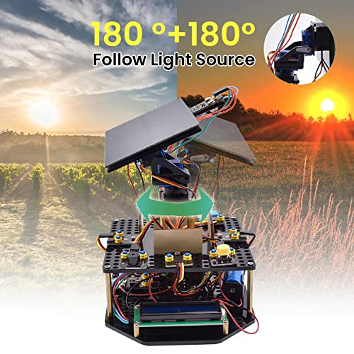 KEYESTUDIO DIY Solar Tracking Electronic Kit for Arduino, Smart Phone Charging, Temperature & Humidity Sensor, BH1750 Light Sensor, Educational Programming Kit for Teens & Adults 15+