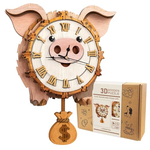 3D Wooden Puzzle for Adults - Lucky Piggy Clock - color: Lucky Piggy