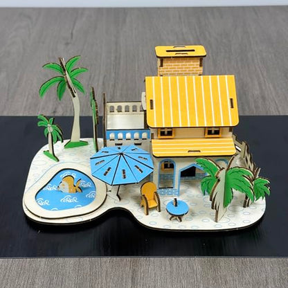 Log Cabin Mini House 3D Wooden Puzzle Building Kit for Adults Teens
