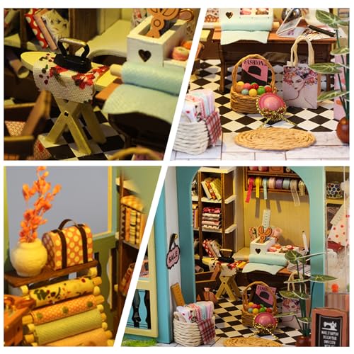 Tailor Shop DIY Miniature House Kit, Wooden Dollhouse with LED for Adults - style: Tailor Shop