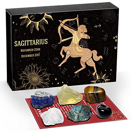 Sagittarius Crystals Gift Set, Zodiac Signs Healing Crystals Birthstones with Horoscope Box Set Sagittarius Astrology Crystals Healing Stones Gifts - color: Sagittarius