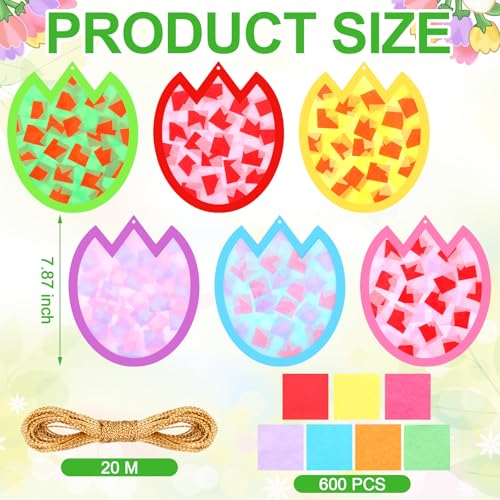 DoubleFill 48 Pcs Tulip Suncatchers Craft Kits Flower Craft DIY Stained Glass Effect Tissue Paper Kits Bulk for Home Window Decor Ornament Party Art Activities - style: Tulip