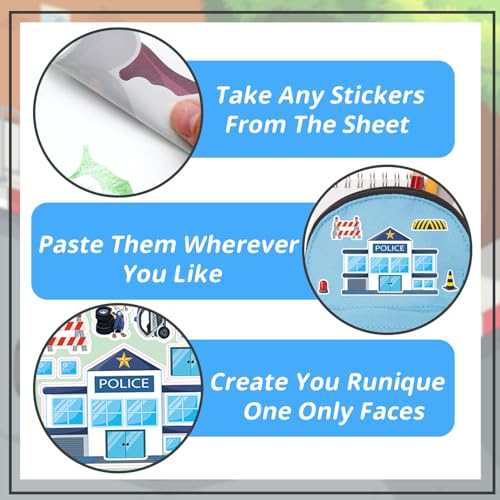 24-Sheet DIY Police Sticker Kit | Create Law Enforcement Scenes with K9, Helicopter & Police Car Stickers - Reusable Educational Crafts for Classroom & Birthday Parties - color: Policeman