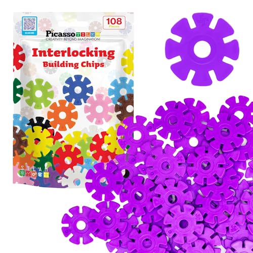 PicassoTiles Building Chip Interlocking Disc Construction Blocks in Purple Color STEM Learning Early Education Toy Engineering Playset Child Brain Development for Toddler Girls Boys Kids Age 3+ PTF108 - color: Prp
