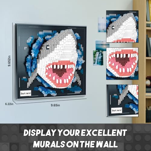 3D Shark Animal Wall Art Micro Mini Building Blocks Set for Adults, No Compatible with Lego, Unique Table Display & Home Wall Decor, Creative Toy Gift for Chritsmas Birthday (2166 PCS) - style: Shark