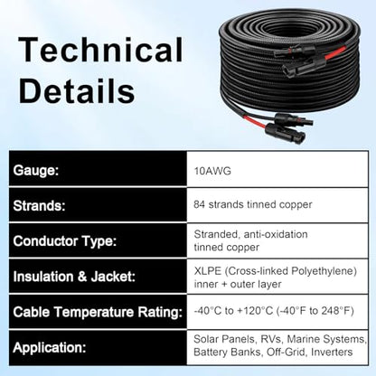 XRDS -RF Solar Panel Cable 6FT, 10AWG Solar Extension Cable with Male & Female Solar Connectors, Flame-Retardant Protective Sleeving Solar Cable, Weatherproof PV Wire for Solar Panel Connection - size: 10AWG 6FT