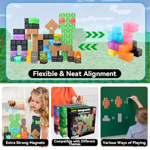 100PCS Magnetic Building Blocks, Sensory Stacking Toys for Kids Ages 3+ - color: Green Monster