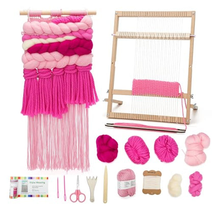 Weaving Loom for Beginners and 1 Set of Weaving Works Complete Yarn Kit with Detailed Friendly Instructions, Parents and Children in The Holiday Experience Weaving Brings Fun Pink - size: A7FT