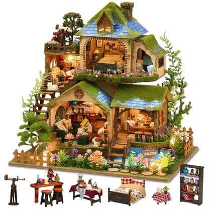 DIY Miniature House Kit with LED Lights, Forest Adventure Wooden Mini House Building Kit for Adults & Teens, Creative Crafts for Women, Friends & Hobbyists - style: Forest Adventure