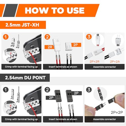 JST-XH 2.5mm & Du pont 2.54mm Connector Kit with AWG28–17 Ratcheting Crimping Tool, 22 Sizes Wire Terminal Set for Arduino, Raspberry Pi, 3D Printer, RC, PCB & DIY Electronics - size: JST-XH 2.5mm + Du pont Kit