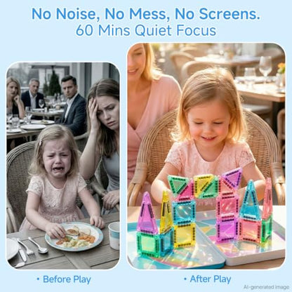 Magnetic Tiles for Kids 60 Mins Quiet Play at Church Restaurant - style: Candy Color 40PCS