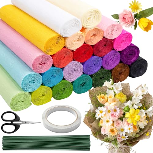Premium Crepe Paper for Flower Making Kit, 24 Rolls Italian Crepe Paper - color: 24 Multicolor