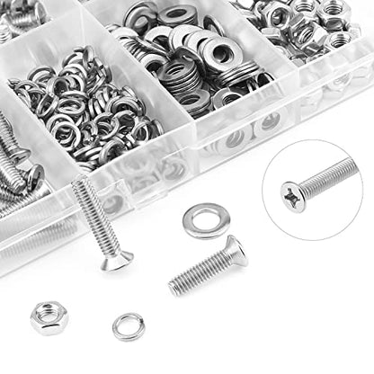 HELIFOUNER 380 Pieces M4 x 5mm /6mm /8mm /10mm /12mm /16mm /20mm, Phillips Countersunk Head Machine Screws, Metric Screws Bolts Washers Nuts Kit, 304 Stainless Steel - size: M4, style: Phillips Countersunk Head