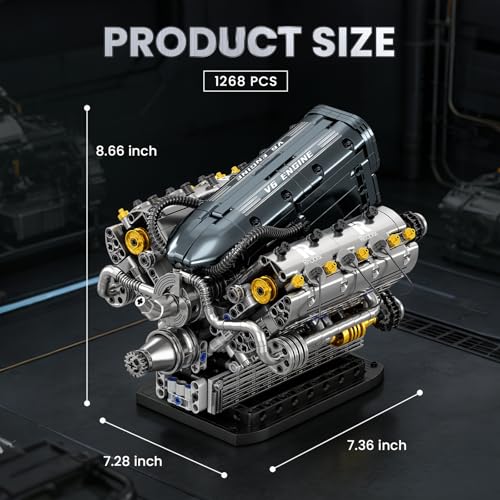 Reobrix V6 Mechanical Engine Model Building Kit for Adults, 1268 Pieces