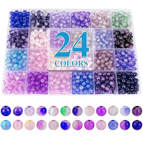 About 1200PCS 6mm Crack Glass Beads,24 Assorted Crack Violet Purple Series - color: Violet Purple