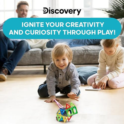 Discovery 100-Piece 3D Magnetic Tiles Set, Educational STEM Kids Toys, Ages 4+, Construction Building Block Creativity Kit, Engineering Development