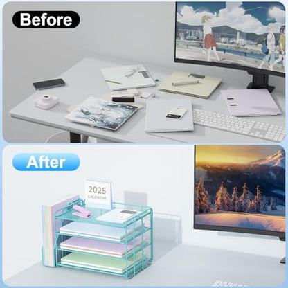 Spacrea 4-Tier Paper Organizer for Desk with File Organizer - color: Blue