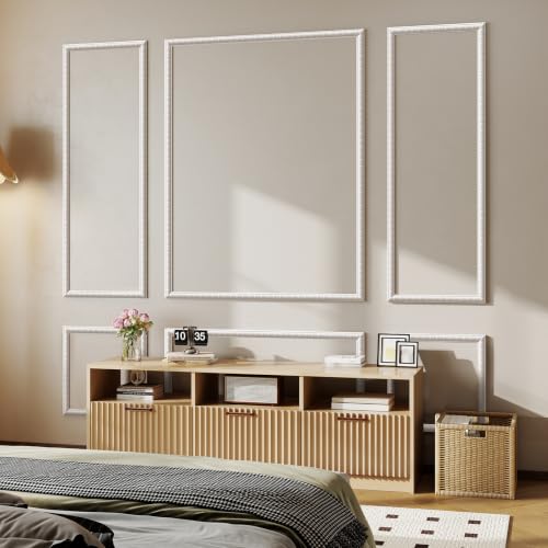 JBER Peel and Stick Wall Molding Kit, 6 Pre-Cut Wainscoting Panels, White - color: White-3 Pack-Sun, size: 78 x 24 in+78 x 48 in