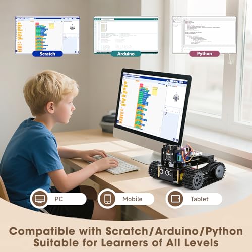 Robotics for Kids Ages 12-16, ACEBOTT 4 in 1 Smart Robot Kit with 3MP Camera + Tank Car, STEM Toys Coding Kit Compatible with Arduino & Scratch, App & Remote Control, for Kids & Teens - color: Yellow-black