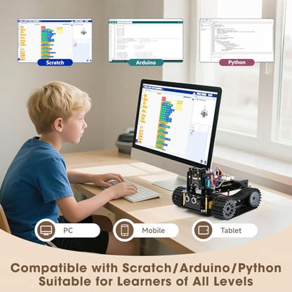 Robotics for Kids Ages 12-16, ACEBOTT 4 in 1 Smart Robot Kit with 3MP Camera + Tank Car, STEM Toys Coding Kit Compatible with Arduino & Scratch, App & Remote Control, for Kids & Teens - color: Yellow-black