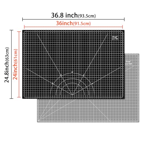 Ecraft Large Self Healing Cutting Mat: 24" x 36" Double Sided 5-Ply Hobby Mat, A1 Rotary Cutting Sewing Mat for Crafts, Fabric,Sewing,Quilting,Scrapbooking,Projects,Grey/Black - color: Grey/Black, size: 36"L x 24"W