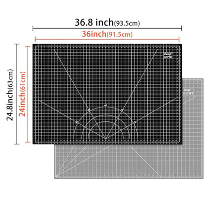 Ecraft Large Self Healing Cutting Mat: 24" x 36" Double Sided 5-Ply Hobby Mat, A1 Rotary Cutting Sewing Mat for Crafts, Fabric,Sewing,Quilting,Scrapbooking,Projects,Grey/Black - color: Grey/Black, size: 36"L x 24"W