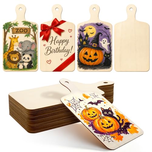 Vmiapxo 24 Pack Unfinished Wood Cutting Board Craft with Handle, Wooden Paddle Cheese Bread Board Set Chopping Board Serving Tray for Craft DIY Christmas Home Kitchen Cooking Decor (11.8" x 6.3") - size: 11.8" x 6.3"