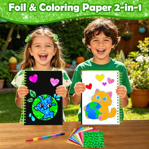 FUNNYB&G Foil Art Craft Kit for Kids, Sparkly Birthday Gift Toy for Kids - style: Going Green