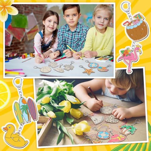 Trnayi 36 Pcs Summer Unfinished Wood Keychains Color Your Own DIY Craft - style: Hawaiian