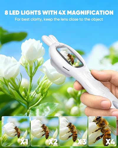 Microscope for Kids, Portable Digital Microscope with 500X Magnifying Glass, Handheld Camera Mini Pocket Magnification, Educational Christmas Birthday Gifts for Ages 4 5 6 7 8 9 10 11 12 - color: Milky white Rabbit