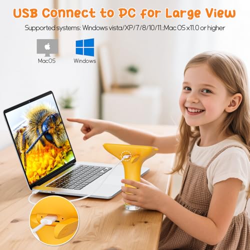 SKYBASIC Digital Microscope for Kids, 3" Screen 1000X Handheld Microscope HD Pocket Portable Microscopes Camera, Science Edu Fun Birthday Gifts Toys for Ages 4-12 Children Students Boys Girls -Yellow - color: 3"-Yellow