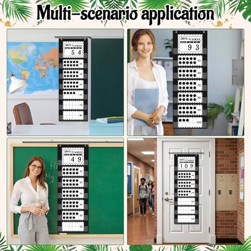 Funrous Days of School Pocket Chart Number of The Day Countdown Posters Back to School Black White Dots Countdown Bulletin Board Decor Hundreds Tens Ones Place Value Chart Cards for Classroom Home - style: Dots