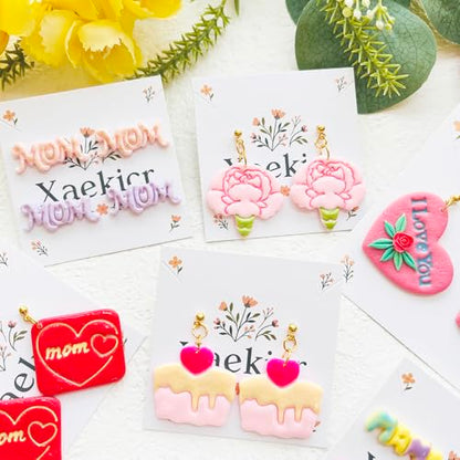 Mother’s Day Polymer Clay Cutters & Stamps Set - 10pcs Sharp & Durable Mom, MAMA, LOVE, Puzzle Heart, Envelope & Cake Shapes for DIY Earring Jewelry Making, Soft Clay Crafts & Holiday Supplies - color: 2L color