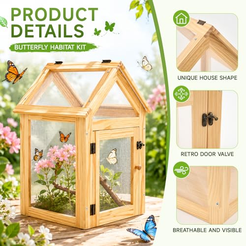 Cinnvoice Butterfly Habitat Cage Kit 19.7" Outdoor Large Insect Mesh Cage Terrarium Garden Grow Tent for Hatching Butterflies, Education Science Parent Child Interaction Observation