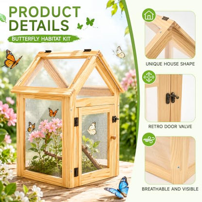 Cinnvoice Butterfly Habitat Cage Kit 19.7" Outdoor Large Insect Mesh Cage Terrarium Garden Grow Tent for Hatching Butterflies, Education Science Parent Child Interaction Observation